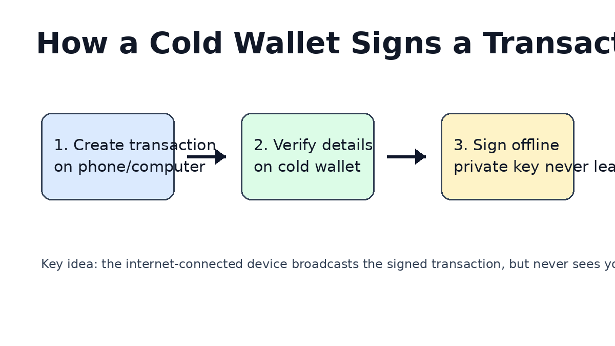 How a cold wallet signs a cryptocurrency transaction offline
